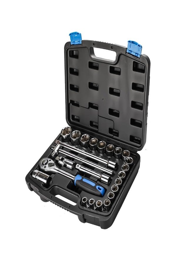 AGRICO TATA 24 In 1 Combinational Ratchet Socket Set, Chorme Vanadium Hand Tool Kit Set For Repairing Work,DIY, Auto Repairs Car & Bike,Blue and Black (24 Pieces, SCS001) - Image 1